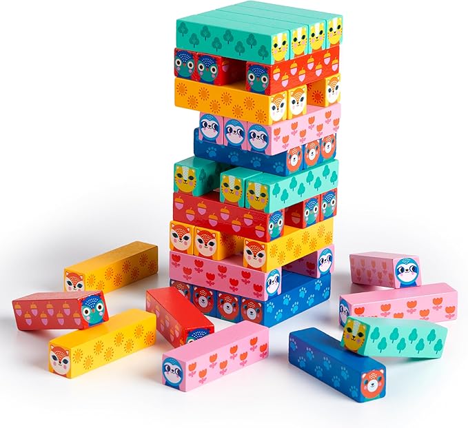 Mudpuppy Wild Wobble! – Colorful Wooden Tumbling Tower Game, 4 Across, Great for Small Hands, Ages 3+