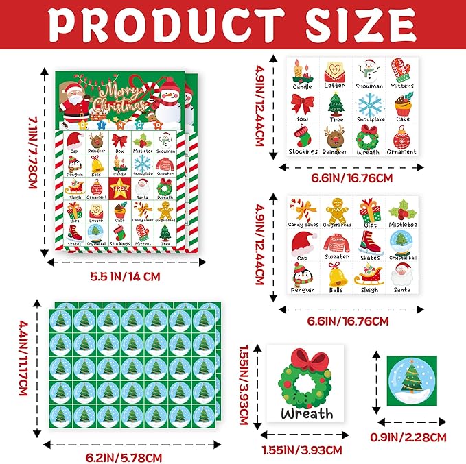 45PCS Christmas Bingo Game Cards for 24 Players Christmas Bingo Games for Classroom Activities Family Party Favors Xmas Gifts Holiday Supplies