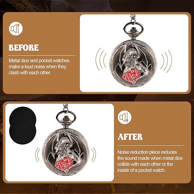 D&D Dice Set,7PCS Metal Dice for Dungeons and Dragons,Mini Dice Set with Pocket Watch Case,Role Playing Board Games Accessories (Dragon-R, Ancient Silver)