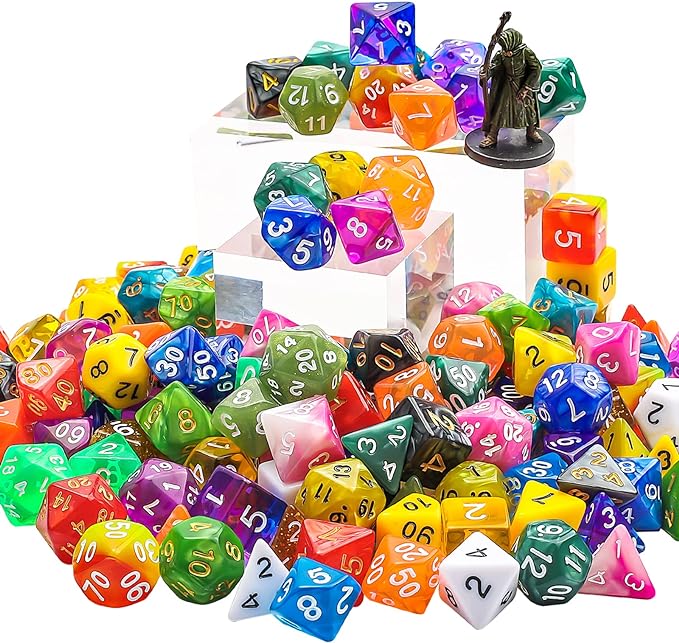 CiaraQ DND Dice Sets - 20 X 7 Polyhedral Dice (140pcs) with a Large Drawstring Bag Great for Dungeons and Dragons, Role Playing Table Game.