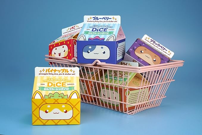 1985 Games BlackBerry Kawaii Cat Dice Set – Milk Carton-Inspired Dice for DND | TTRPGs & Tabletop Roleplaying