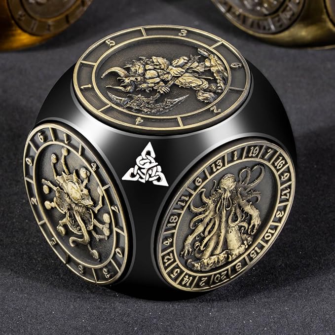 7 in 1 Spinner DND Dice Set, Metal D and D Dragon Dice with Gift Box, Role Playing Dice, Black Bronze