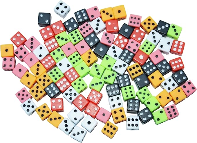 SmartDealsPro 100 Assorted D6 Mini Tiny Dice Game Dot Square Dice for Casino Themed Activity, Board Game, Teaching Math, Parties (Mix Color, 8mm)
