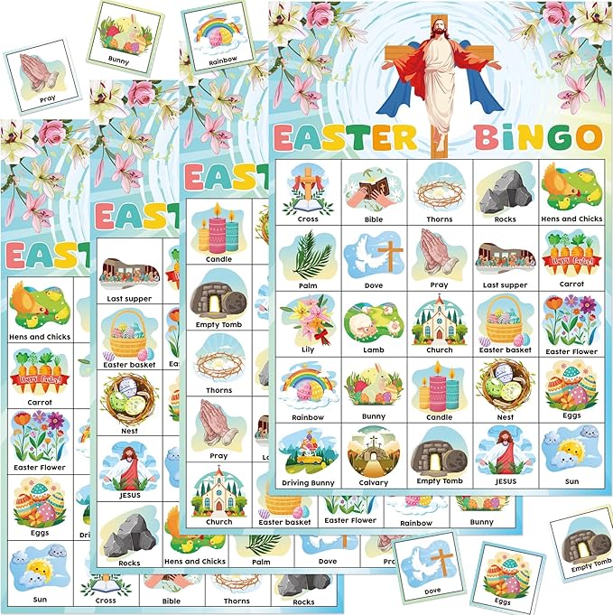 Easter Bingo Game Cards - 24 Players Bingo Games Indoor Activities Gifts Party Favors, Family Open Day Holiday Parties Supplies, Easter Basket Filler Stuffers