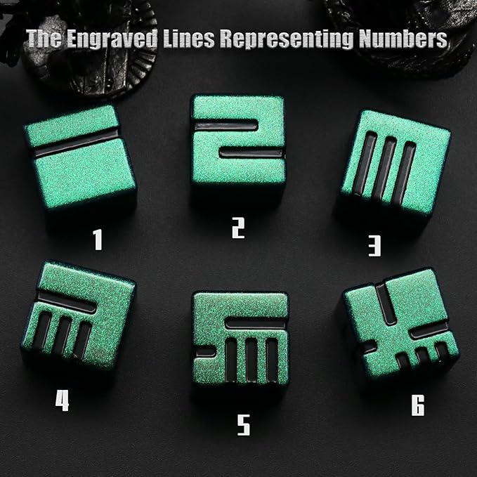 D6 Dice Set 6 Pcs 16mm, Cool Fancy 6 Sided Die Great Metal D6 for DND RPG Dungeons and Dragons (D6 Green Black)