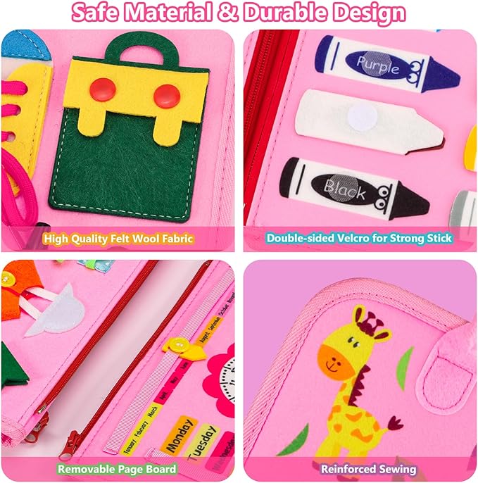 Busy Board Montessori Toys for 1-6 Year Old Toddler, Birthday Gift for Boys Girls, Busy Book for Plane Car Travel, Preschool Learning Activities Educational Toy for Learning Fine Motor Skills