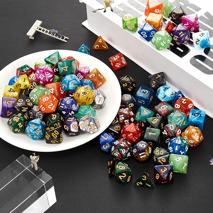 Coyeekn DND Dice Set, 25 x 7 (175 Pieces) Polyhedron Dice 25 Colors Dice for Dungeons and Dragons Tabletop Role-Playing Games with 1 Large Flannel Bag