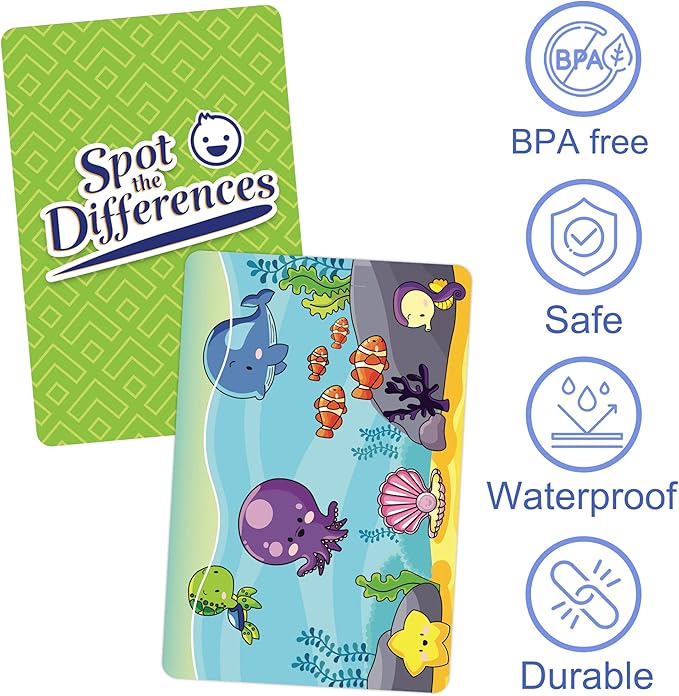 LotFancy Matching Game, Spot The Differences, Card Game for Kids, Fun Picture Puzzle Activity Cards for Family Game Night and Travel Games, Ages 2-9