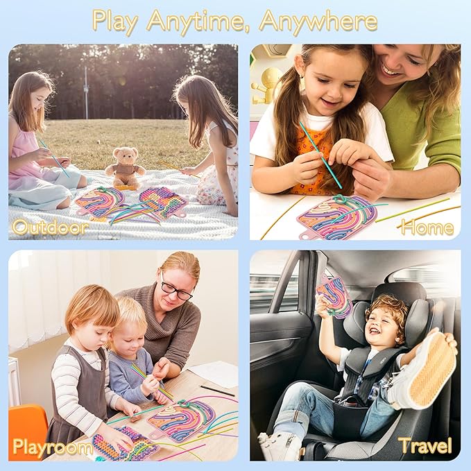 Silicone Sensory Activity Board, Double-Side Fidget Toy for Anxiety, Stress, ADHD, Autism and Calming, Silent, No Mess, Sensory Board with Portable Travel Bag & 12 Strings, Kids 3+ & Adults, Pink