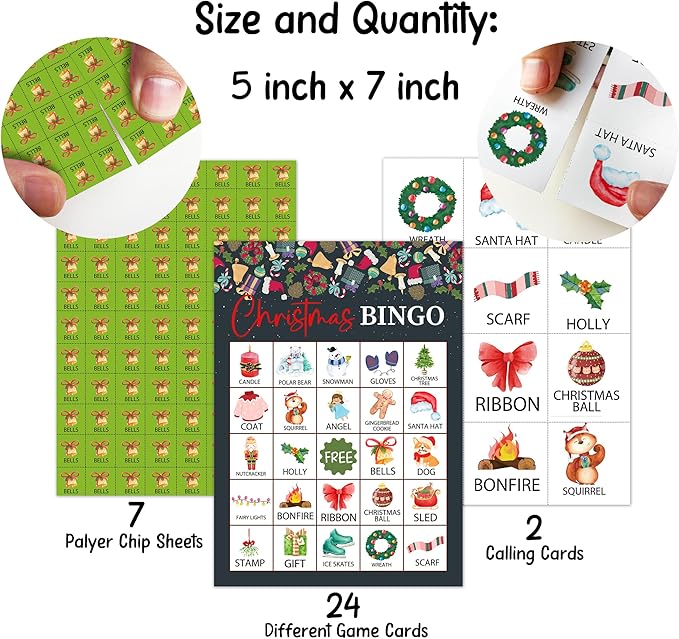 Christmas Bingo Party Games with 24 Players, Birthday Party Games Card, Family Activities Bingo Cards for Women Men Family Birthday Party Supplies, Party Favors Gifts for Friends - FS176