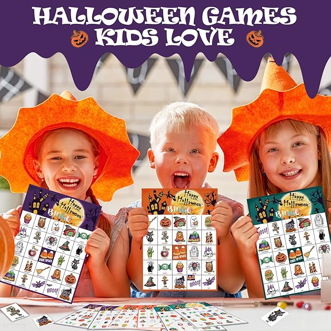 VESPRO 46PCS Halloween Bingo Game Cards for 30 Players Halloween Party Games for Kids Party Classroom Activities