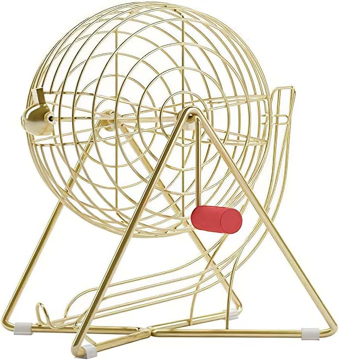 MR CHIPS Professional Steel 11" (Inch) Tall Bingo Cage Only - Luxury Gold Color