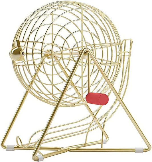 MR CHIPS Professional Steel 11" (Inch) Tall Bingo Cage Only - Luxury Gold Color