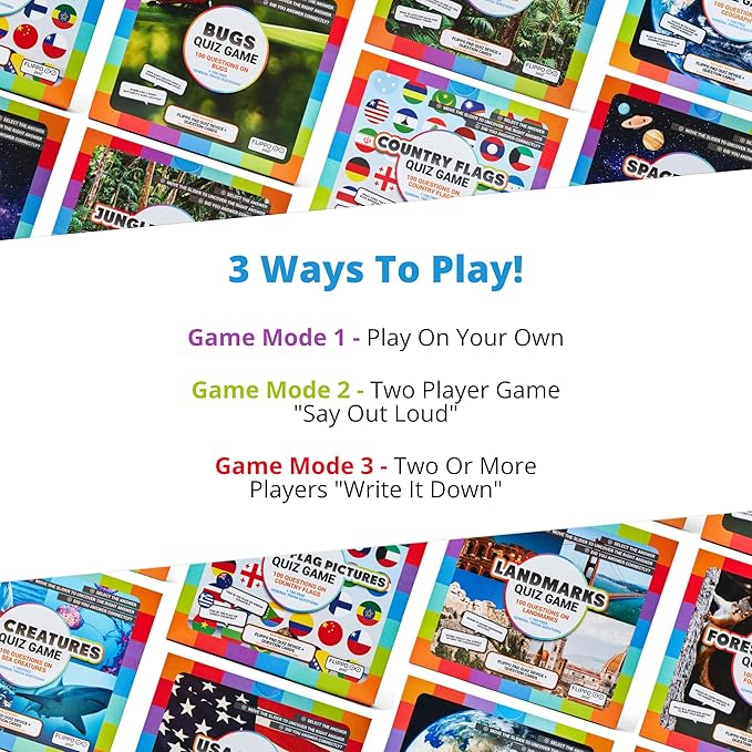 Quiz Device Game - Country Flag Pictures - Trivia Quiz Game - 25 Cards - 200 Questions - Educational & Fun - Ideal Travel Games for Kids - Family Quiz Games - Portable Pack - Age 6+