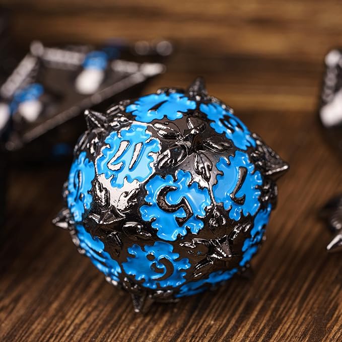 UDIXI Metal DND Dice Set, 7PCS Polyhedral D&D Dice Set Dragon d and d Dice for Dungeons and Dragons Role Playing Games and Tabletop Game (Black Blue)