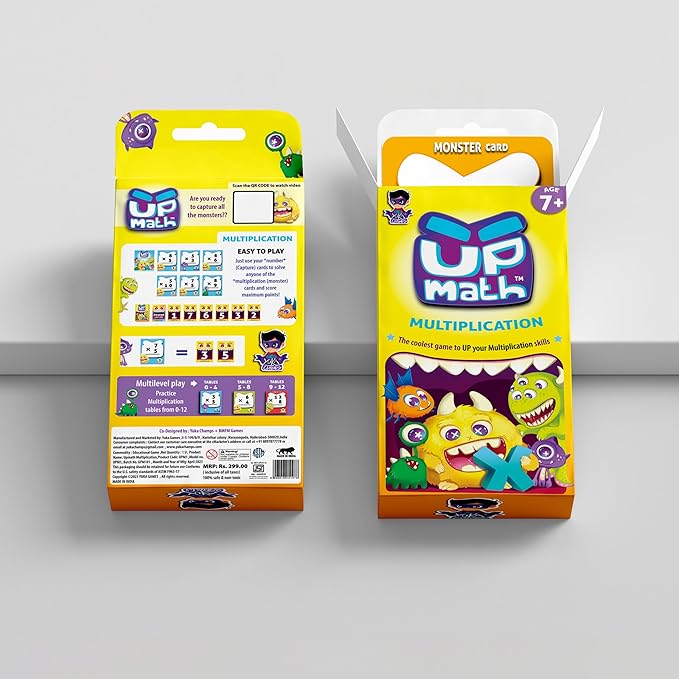 YUKA Champs UPMATH Multiplication Monster Theme 3 Levels Easy Medium and Hard Maths Flash Card Educational Brain Game Pre-School Children 6+ Years (Multiplication Card)
