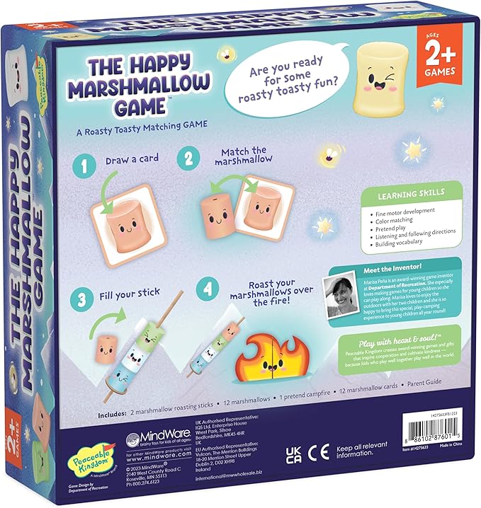 Peaceable Kingdom Happy Marshmallow Toddler Game - Develops Fine Motor Skills and Color Matching for Kids Ages 2 and Up