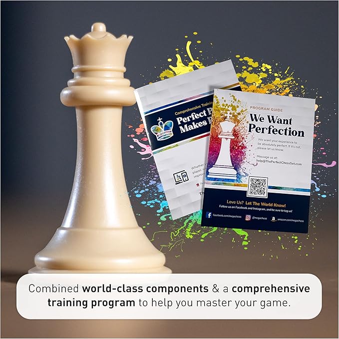 MegaChess Staunton Quadruple Weighted Chess Set - 4.1" Kings, 2 Boards, 34 Pieces, 4 lbs, Ages 8+