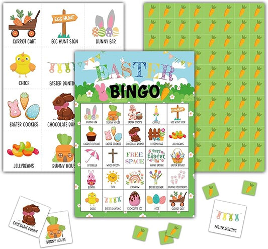 Easter Day Bingo Games - Bunny Bingo Card - 24 Players Bingo Game Set for Adult Family Friends Colleagues - School Classroom Indoor Outdoor Activities - Spring Party Favors Supplies -C02