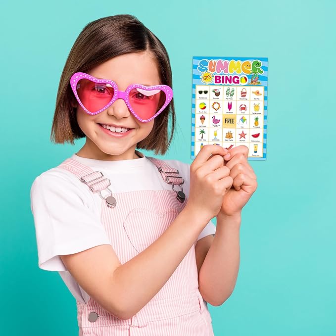 Summer Party Games Summer Bingo Game for Kids Pool Party Favors 24 Players Board Game Table Bingo Cards Game for Large Group Activities