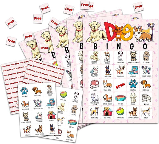 Dog Bingo Card Game for Adults - Puppy Party Supplies, Favors, Pawty Decorations, Dog Lovers Gift - 24 Players, C07