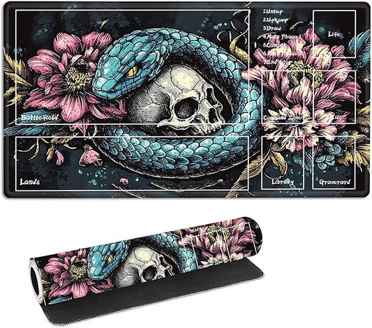 for MTG Playmat with Zones Storage Bag, for TCG Playmat and Playing Card Mat for Magic Board Games, Snake Skull Non-Slip Stitched Edges Game Mat, Rollable Foldable Card Playmats