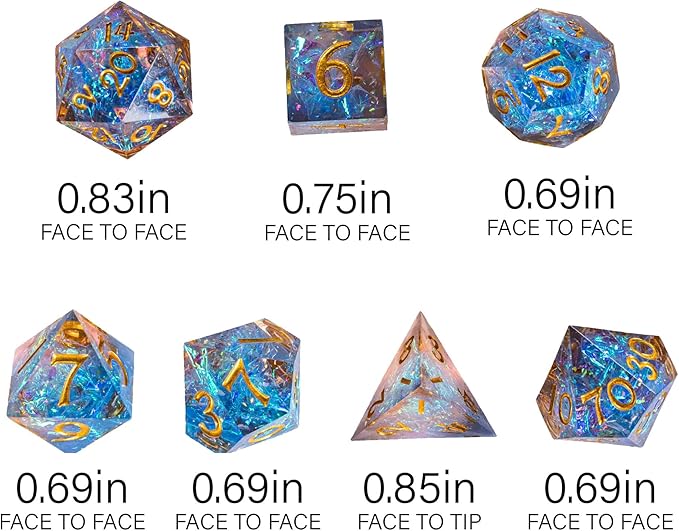 7PCS DND Dice Set,Transparent Sharp Edge Dice Set D&D RPG Polyhedral Die,for Dungeons and Dragons TTRPG Games Roleplaying Games Pathfinder,with Gift Box(Blue and Orange)