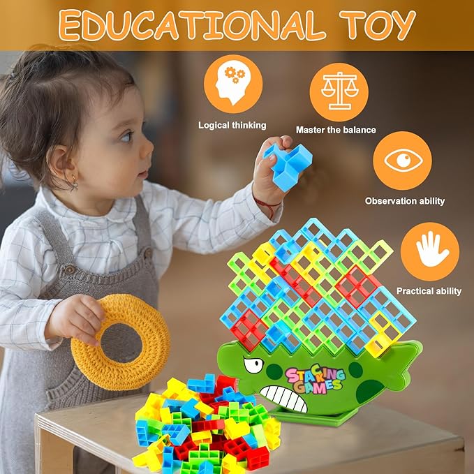 48pcs Balance Stacking Toy, Plastic Stacking Blocks Balancing Game Balance Board Game Balance Tower Game Building Blocks Toy for Kids Adults Family Party Games