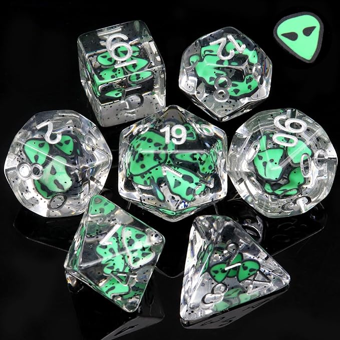 Haxtec Green DND Dice Set 7PCS Filled Resin Polyhedral Halloween D&D Dice with Ghost Inclusions Role Playing Dice for Dungeons and Dragons TTRPG