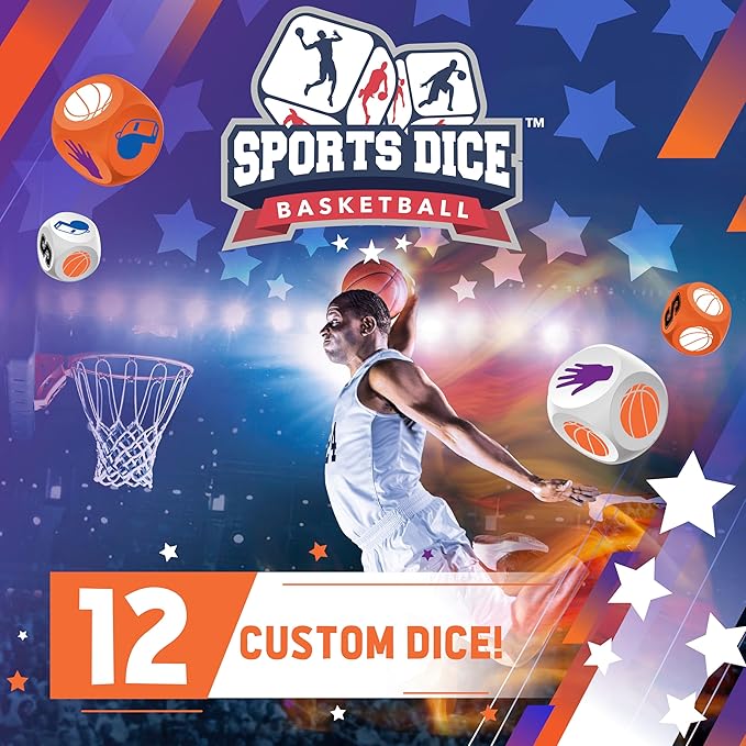 FoxMind Games: Sports Dice Basketball - Throw The Ball On Net & Dunk to Win, Rolling Board Game, Fun & Easy to Learn, Family-Kids Ages 8+ 2-4 Players