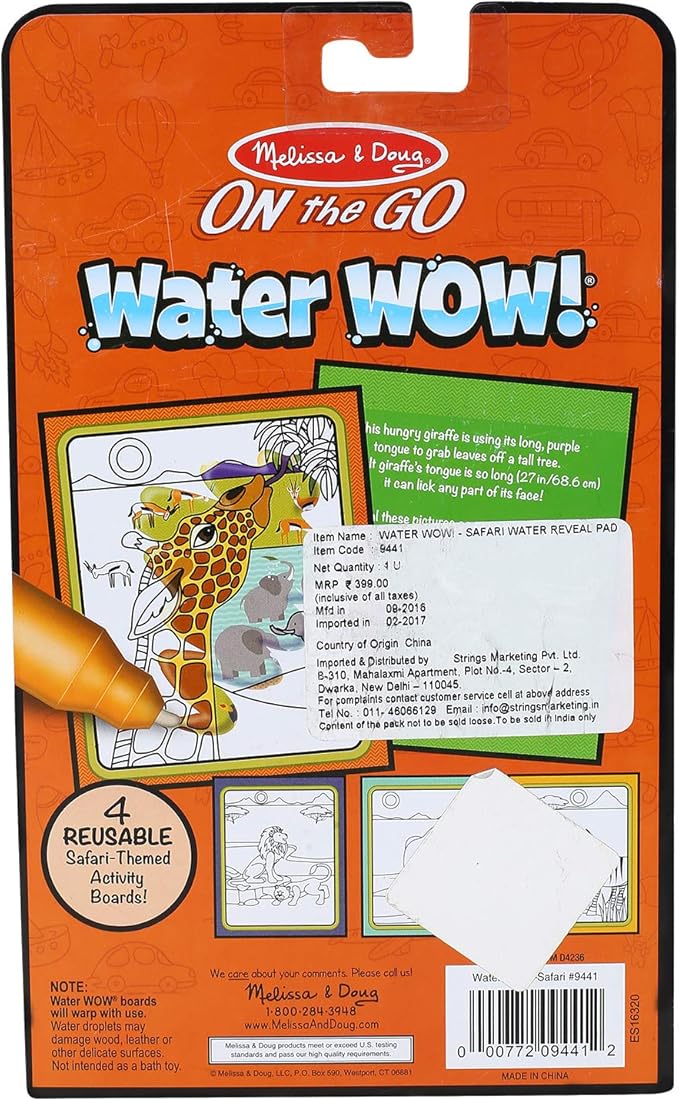 Melissa & Doug On the Go Water Wow! Reusable Water-Reveal Activity Pad - Safari - FSC Certified