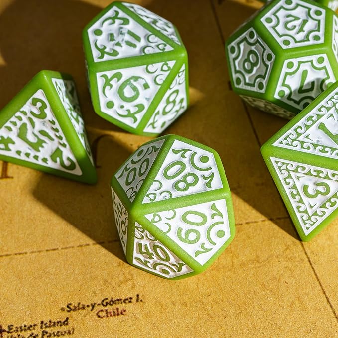 7-Die DND Dice Set New Pattern Polyhedral Dice Set with Leather Bag D&D Dice Set for Dungeons and Dragons RPG MTG Table Games(Green White)