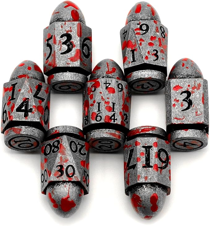 Bullet Dice Set, DND Dice Metal Revolver，ZHOORQI D6 Gun Dice D&D Gifts for Dungeons and Dragons, RPGs(7-Blood Silver)