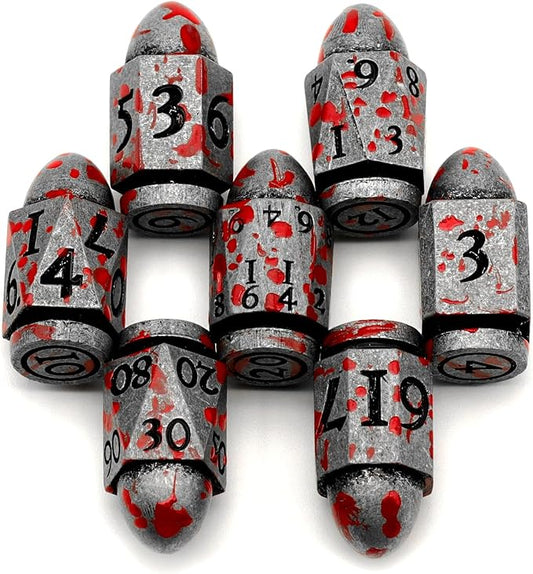 Bullet Dice Set, DND Dice Metal Revolver，ZHOORQI D6 Gun Dice D&D Gifts for Dungeons and Dragons, RPGs(7-Blood Silver)