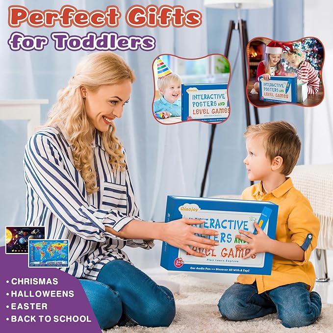 Bilingual Interactive Space and World Map Set – Talking Learning Poster with Audio Pen for Kids 3-12, Fun Educational Toy for Early STEM Learning, Geography and Astronomy Gift for Classroom and Home