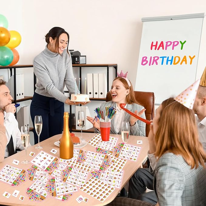 Birthday Bingo Game Cards, 24 Players Birthday Bingo Cards Party Games for Family Friends Adults Large Group Holiday Activities Supplies