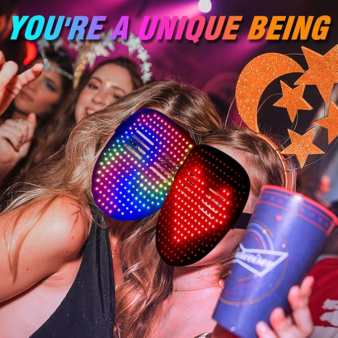 MEGOO Led Mask with Gesture Sensing Transforming,Light Up Luminous Digital Glow Mask for Halloween Rave Dj Party Masquerade