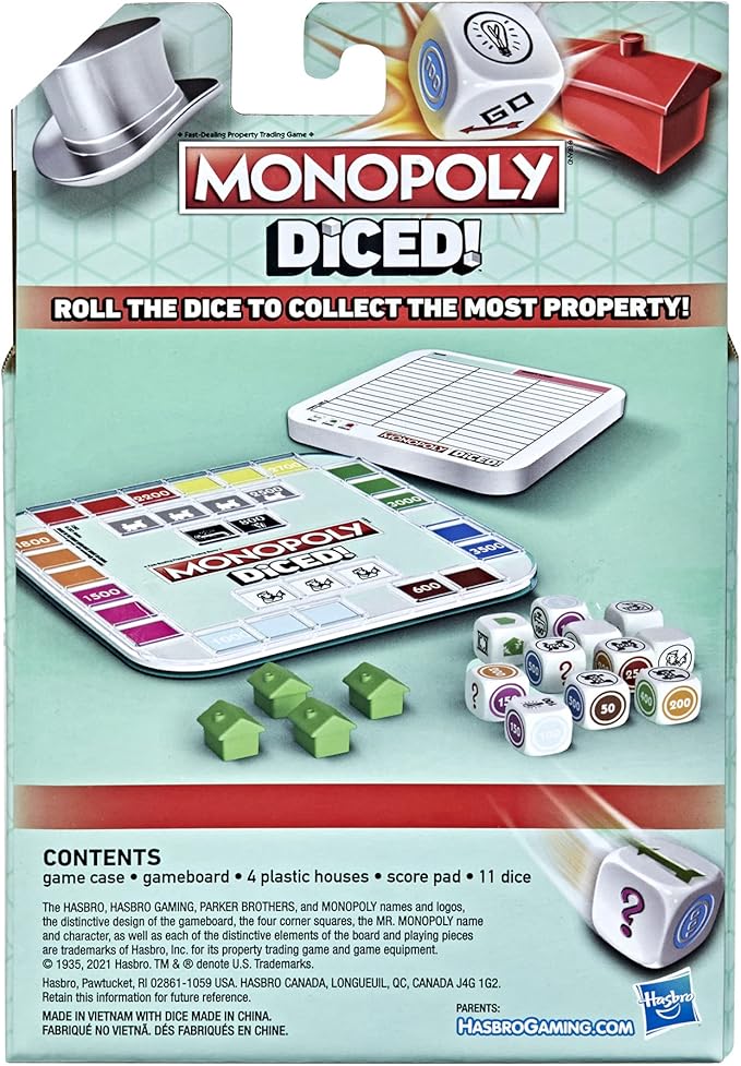 MONOPOLY Diced: Easy to Learn, Quick and Portable Travel Board Game for Kids Ages 8 and Up