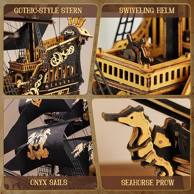 ROKR 3D Wooden Puzzles for Adults,Seahorse Barque Model kit, 603 Piece 3D Puzzles for Adults&Teens,Ideal Gift for Boys and Men