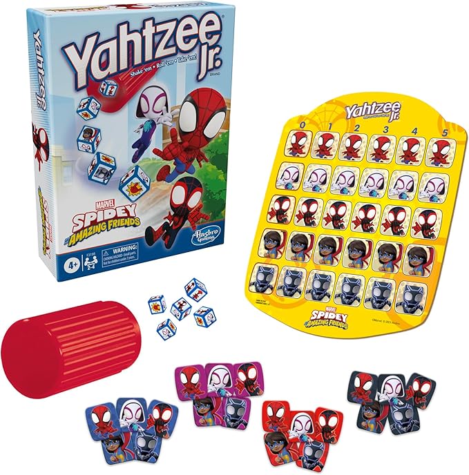 Hasbro Gaming Spidey and His Amazing Friends Yahtzee Jr.Marvel Edition Board Game for Kids, Ages 4 and Up (Amazon Exclusive)