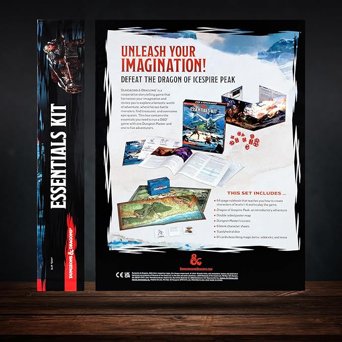 Dungeons and Dragons Essentials Kit - Starter Set Bundled with 6 Dice Sets, Flannel Bags, Figures, Heroes, Master Screen, Printable Materials - DND 5th Edition Tabletop Board Game for Beginner