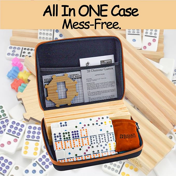 Bucher&Rossini Dominoes Set Double 12 with 4 Racks for Adults Kids, Mexican Train Dominoes Set Double 12, Mexican Train Dominoes (Double 12)