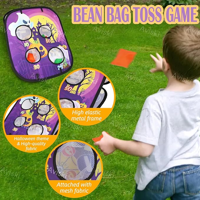 Halloween Party Games for Kids - Bean Bag Toss With Ghost Pumpkin Castle Pattern and Scores - Outdoor Indoor Activities for Family
