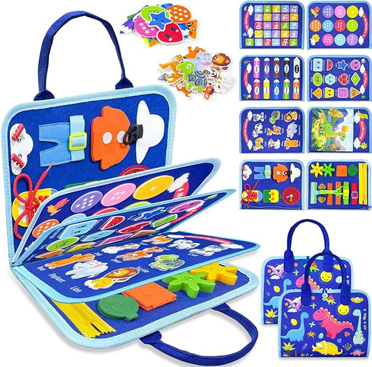 Toddler Busy Board Montessori Toys for 1 2 3 4 Year Old Boy Birthday Gifts, Busy Book Sensory Learning Toys for Toddlers 1-3, Educational Activities Airplane Car Travel Toy for Ages 2-4 Boys