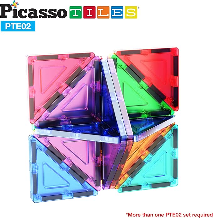 PicassoTiles Magnetic Building Block Set Right Triangle Magnet Tiles Construction Toy STEM Learning Kit Educational Playset Playboard Pretend Play Stacking Blocks Child Brain Development PTE02