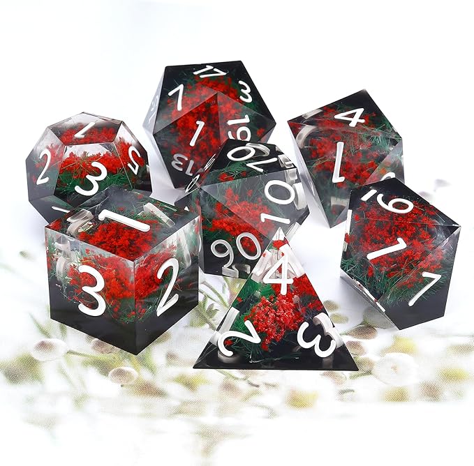 Haxtec DND Dice Set Sharp Edge Resin Dice Set with Dice Case, Flower D and D Dice, Polyhedral D&D Dice Set for Dungeons and Dragons TTRPGs DND Gift