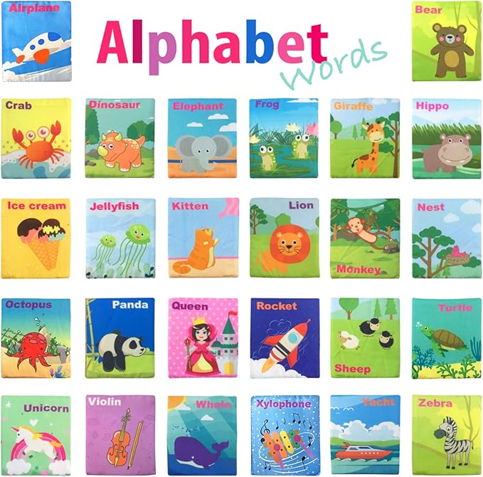26 Pieces Soft Alphabet Cards with Cloth Storage Bag for Babies Infants, Toddlers and Kids ABCs Learning Flash Cards, Best Early Educational Toys for 0 1 2 3 Years Old Boys and Girls