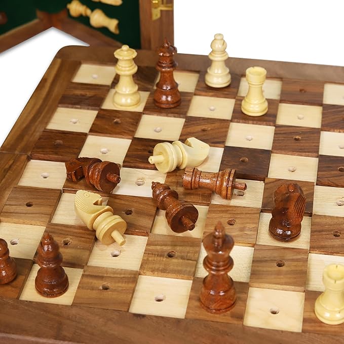 Rosewood Foldable Travel Chess Set for The Blind or Those with Low Vision or Visually Impaired - Large (12 inches)