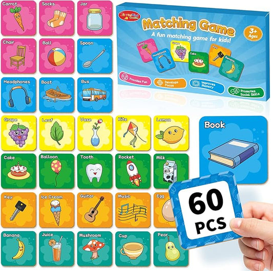 JoeyfulMind First Words Matching Games for Toddlers 3-5, 60Pcs First Words Matching Cards for Toddlers Educational Toys for Pre K Preschool Kindergarten Learning Activities