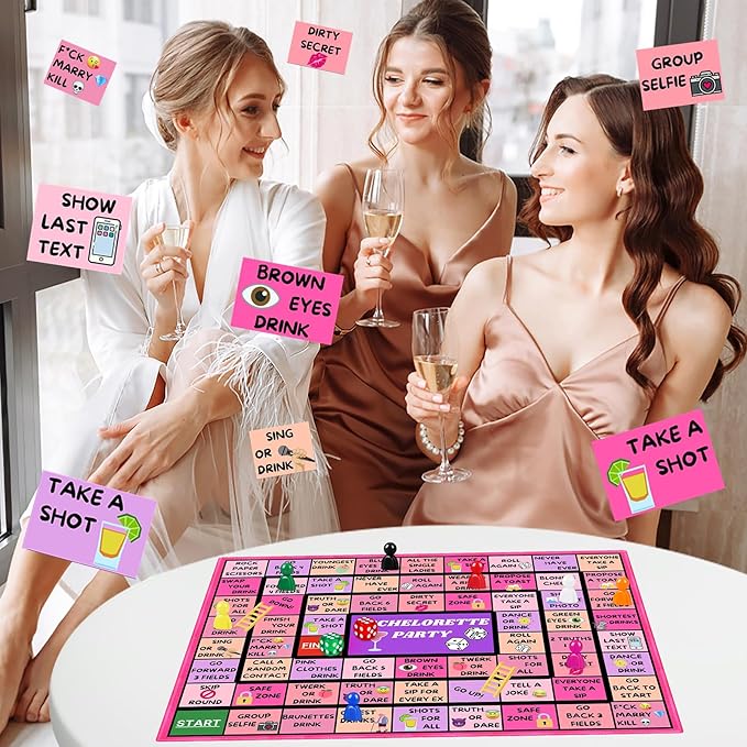 Bachelorette Party Drinking Games for Adults, Rubber Mat Drinking Board Game, Funny Party Interactive Drinking Games for Girls Night, Bachelorette Party, Age 21+, 2-8 Players